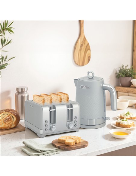 HOMCOM Sleek Textured Kettle and Four-Slice Toaster Set - Grey