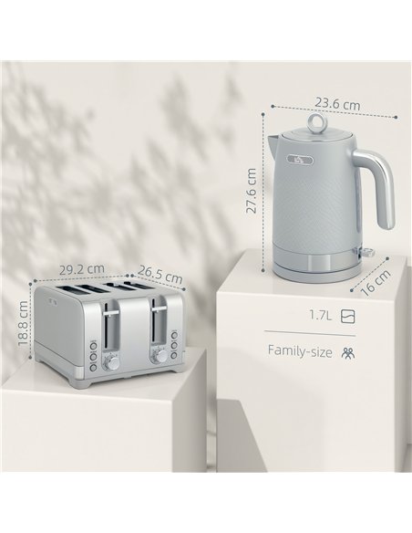 HOMCOM Sleek Textured Kettle and Four-Slice Toaster Set - Grey