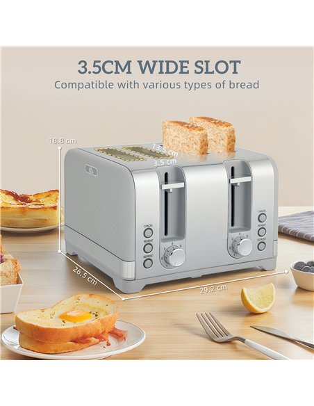HOMCOM Sleek Textured Kettle and Four-Slice Toaster Set - Grey