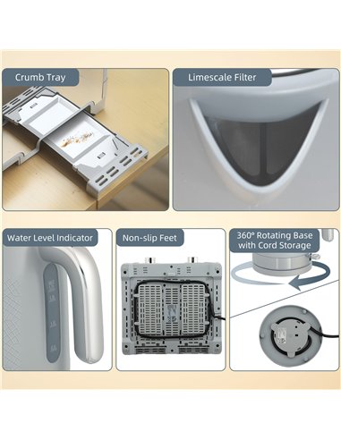 HOMCOM Sleek Textured Kettle and Four-Slice Toaster Set - Grey