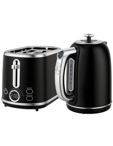 HOMCOM Polished Retro 40-100°C Kettle and Toaster Set - Black