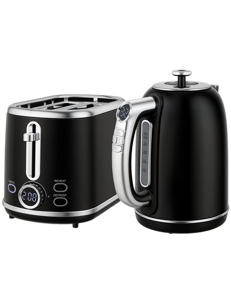 HOMCOM Polished Retro 40-100°C Kettle and Toaster Set - Black