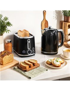 HOMCOM Polished Retro 40-100°C Kettle and Toaster Set - Black 2