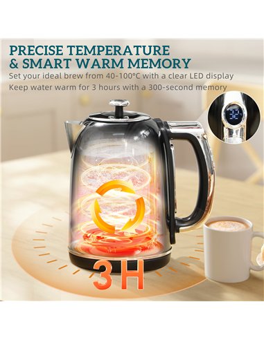 HOMCOM Polished Retro 40-100°C Kettle and Toaster Set - Black