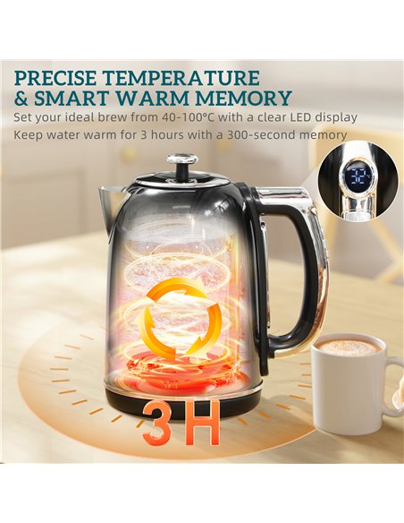 HOMCOM Polished Retro 40-100°C Kettle and Toaster Set - Black