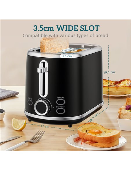 HOMCOM Polished Retro 40-100°C Kettle and Toaster Set - Black