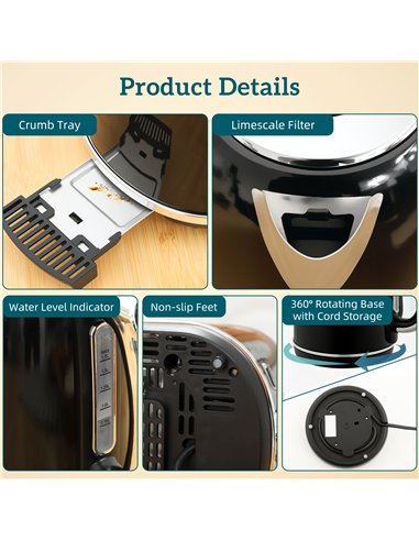 HOMCOM Polished Retro 40-100°C Kettle and Toaster Set - Black