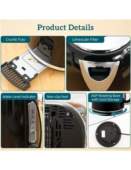 HOMCOM Polished Retro 40-100°C Kettle and Toaster Set - Black