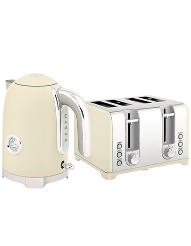 HOMCOM Retro 3000W Kettle and Toaster Set - Cream