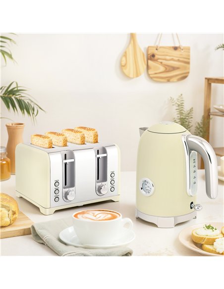 HOMCOM Retro 3000W Kettle and Toaster Set - Cream