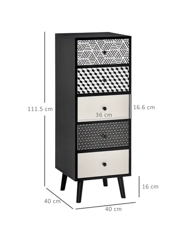 HOMCOM Chest of Drawers, 5 Drawer Dresser, Vertical Storage Organizer Unit for Bedroom, Living Room