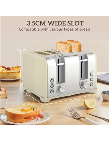 HOMCOM Retro 3000W Kettle and Toaster Set - Cream