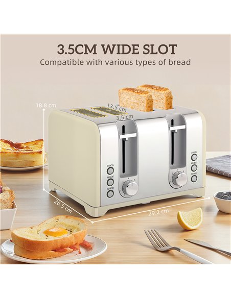HOMCOM Retro 3000W Kettle and Toaster Set - Cream