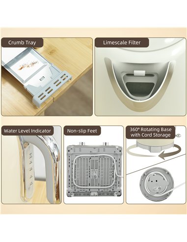 HOMCOM Retro 3000W Kettle and Toaster Set - Cream