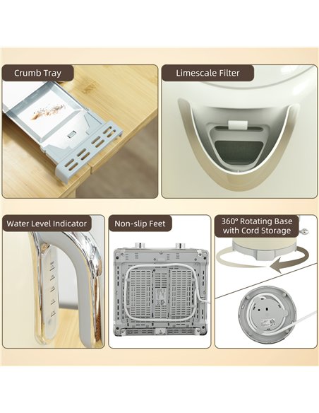 HOMCOM Retro 3000W Kettle and Toaster Set - Cream