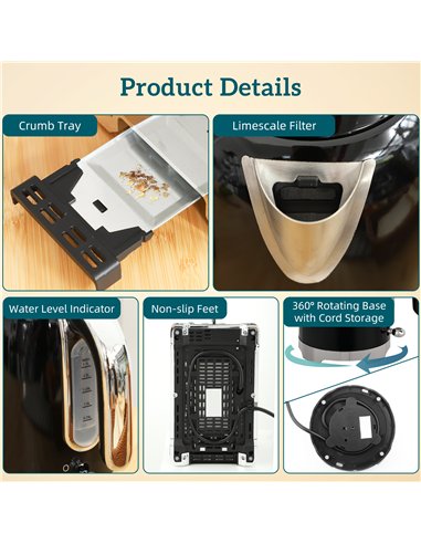 HOMCOM Retro Toaster and Kettle Set - Black