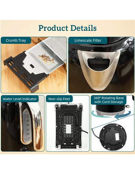 HOMCOM Retro Toaster and Kettle Set - Black