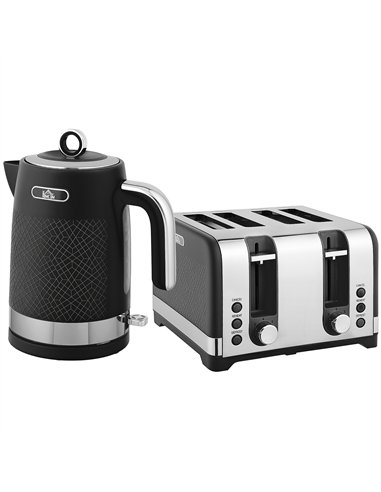 HOMCOM Sleek Textured Kettle and Four-Slice Toaster Set - Black