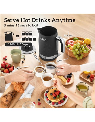 HOMCOM Sleek Textured Kettle and Four-Slice Toaster Set - Black