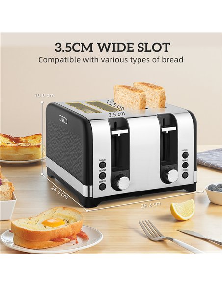 HOMCOM Sleek Textured Kettle and Four-Slice Toaster Set - Black