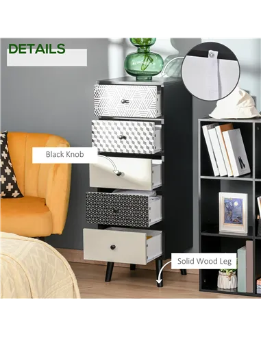 HOMCOM Chest of Drawers, 5 Drawer Dresser, Vertical Storage Organizer Unit for Bedroom, Living Room