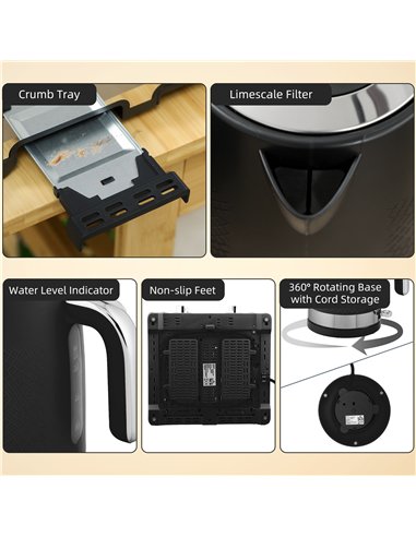 HOMCOM Sleek Textured Kettle and Four-Slice Toaster Set - Black