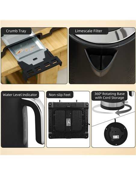 HOMCOM Sleek Textured Kettle and Four-Slice Toaster Set - Black