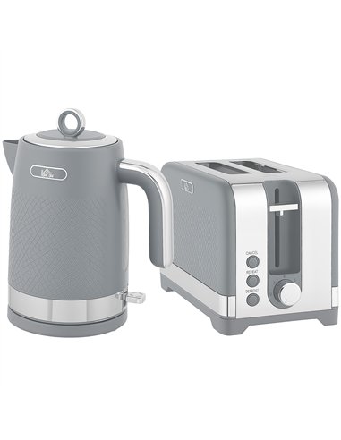 HOMCOM Sleek Textured Kettle and Toaster Set - Grey