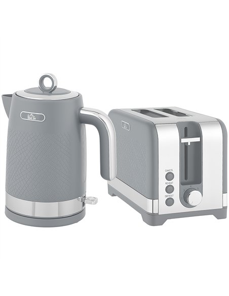 HOMCOM Sleek Textured Kettle and Toaster Set - Grey