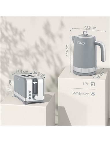 HOMCOM Sleek Textured Kettle and Toaster Set - Grey