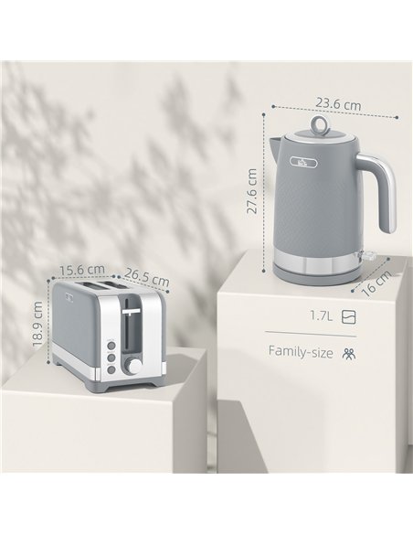 HOMCOM Sleek Textured Kettle and Toaster Set - Grey