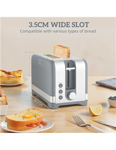 HOMCOM Sleek Textured Kettle and Toaster Set - Grey