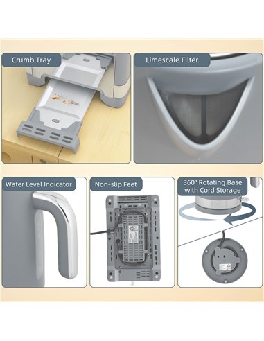 HOMCOM Sleek Textured Kettle and Toaster Set - Grey