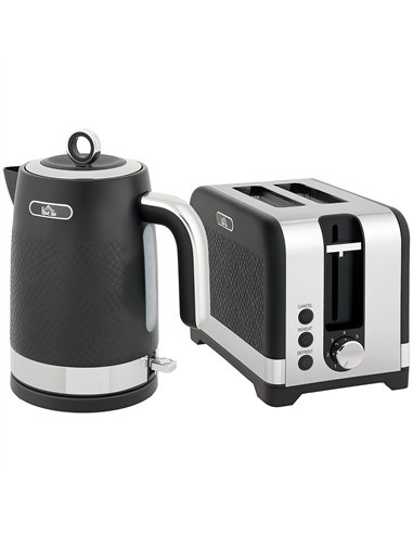 HOMCOM Sleek Textured Kettle and Toaster Set - Black