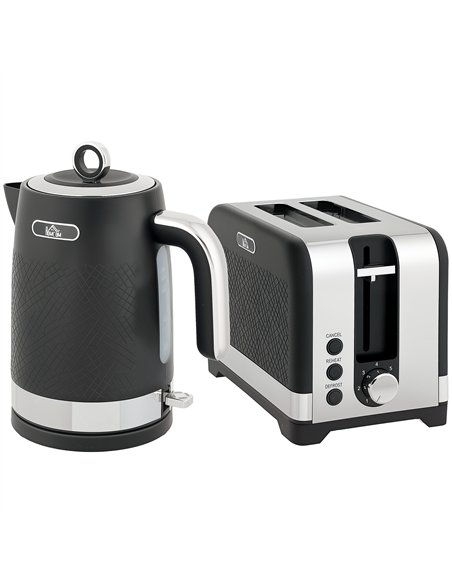 HOMCOM Sleek Textured Kettle and Toaster Set - Black