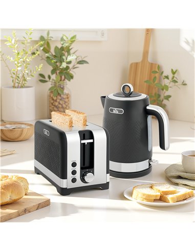 HOMCOM Sleek Textured Kettle and Toaster Set - Black