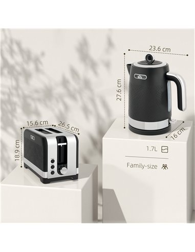 HOMCOM Sleek Textured Kettle and Toaster Set - Black