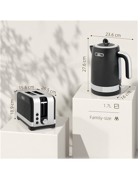 HOMCOM Sleek Textured Kettle and Toaster Set - Black