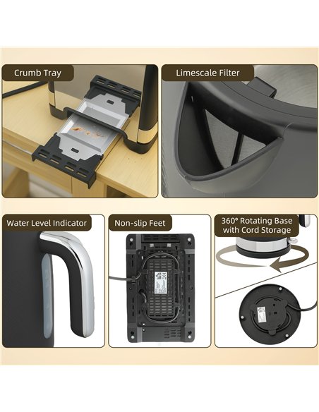 HOMCOM Sleek Textured Kettle and Toaster Set - Black