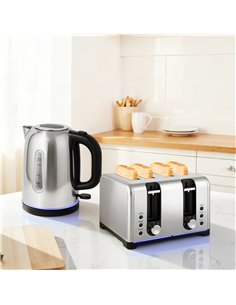 HOMCOM Kettle and Toaster Set, 1.7L 3000W Rapid Boil Jug Kettle with Otter Thermostat, Limescale Filter, 4 Slice Toaster with 7  2