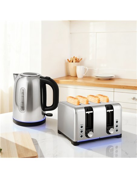 HOMCOM Kettle and Toaster Set, 1.7L 3000W Rapid Boil Jug Kettle with Otter Thermostat, Limescale Filter, 4 Slice Toaster with 7 