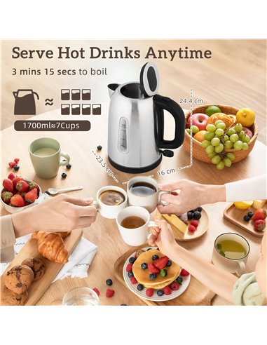 HOMCOM Kettle and Toaster Set, 1.7L 3000W Rapid Boil Jug Kettle with Otter Thermostat, Limescale Filter, 4 Slice Toaster with 7 