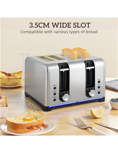 HOMCOM Kettle and Toaster Set, 1.7L 3000W Rapid Boil Jug Kettle with Otter Thermostat, Limescale Filter, 4 Slice Toaster with 7 