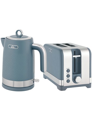 HOMCOM Sleek Textured Kettle and Toaster Set - Blue