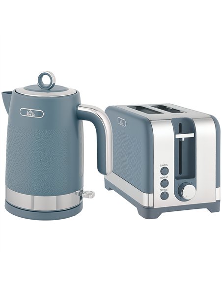 HOMCOM Sleek Textured Kettle and Toaster Set - Blue