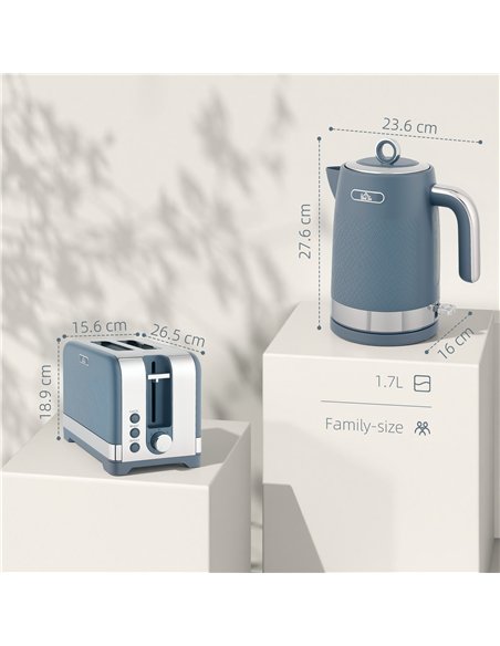 HOMCOM Sleek Textured Kettle and Toaster Set - Blue