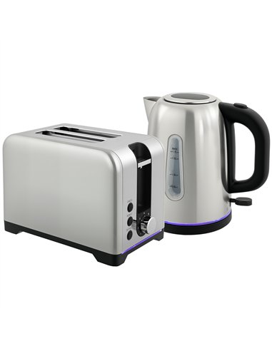 HOMCOM Simple Polished Toaster and Kettle Set - Silver Tone