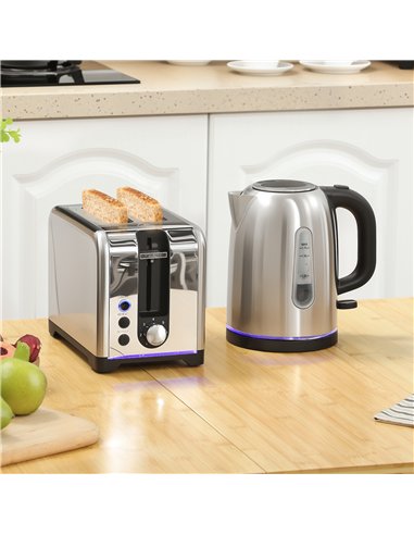 HOMCOM Simple Polished Toaster and Kettle Set - Silver Tone
