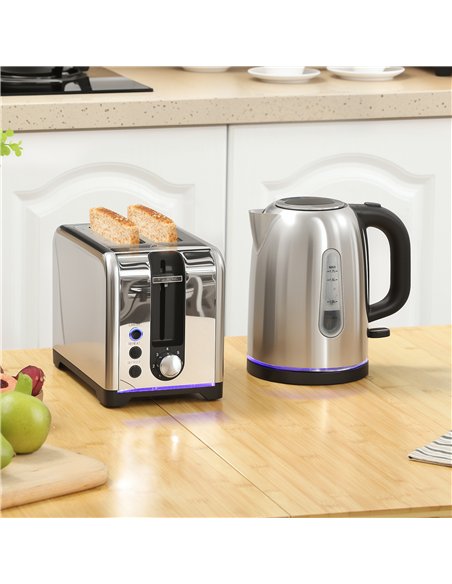 HOMCOM Simple Polished Toaster and Kettle Set - Silver Tone