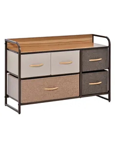 HOMCOM 5-Drawer Dresser, Linen Fabric Chest of Drawers, Dresser Tower Unit for Bedroom Hallway Entryway, Storage Organizer with 
